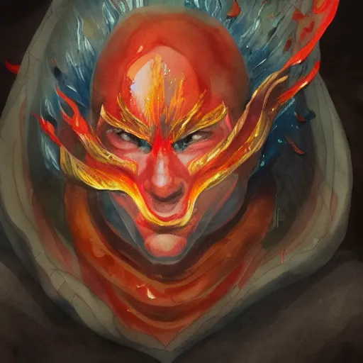 Image similar to water color art on paper, fire elf portrait, highly detailed, award - winning artstation, masterpiece