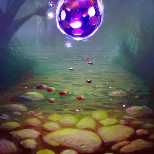 Image similar to concept art from an indie video game about fish that can transform to a disco ball trending on artstation