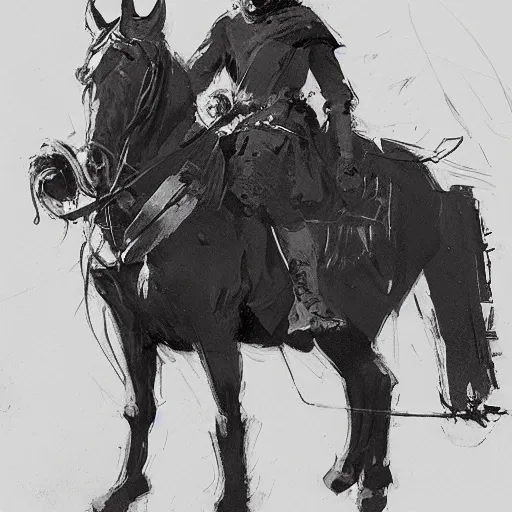 Prompt: portrait of rider wearing gambeson holding bow, detailed by greg manchess, craig mullins, bernie fuchs, walter everett, low angle