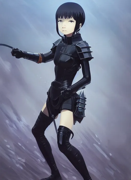 Prompt: detailed, sharp, full body portrait of a female crusader in black armor by Ilya Kuvshinov and Anna Dittmann and studio ghibli and WLOP and Rossdraws, digital art, surreal, trending on artstation, anime arts, featured on Pixiv, blue lighting, HD, 8K, highly detailed, good lighting, beautiful, epic, masterpiece