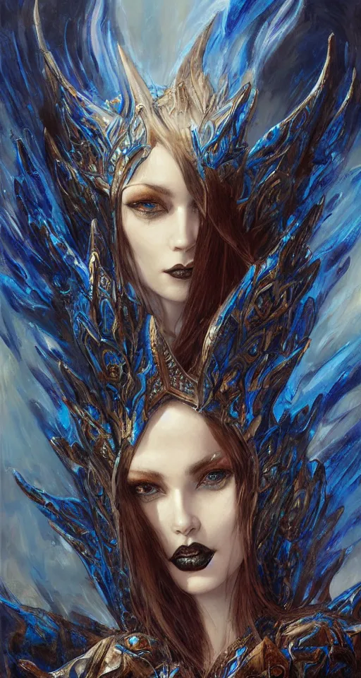 Prompt: Gothic elf princess in blue dragon armor by karol bak