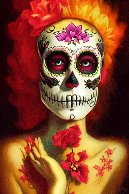 Image similar to Illustration of a sugar skull day of the dead girl, art by Delphin Enjolras