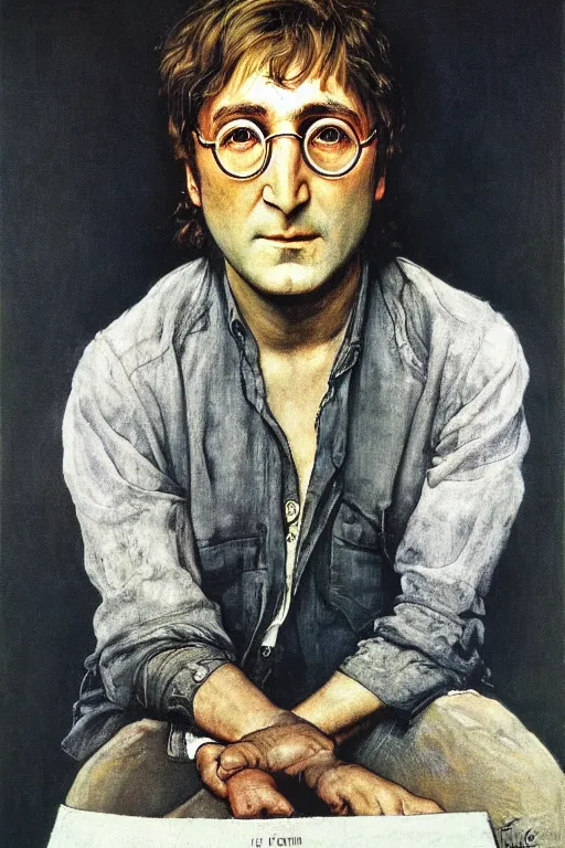 Prompt: portrait of john lennon (1965), by norman rockwell