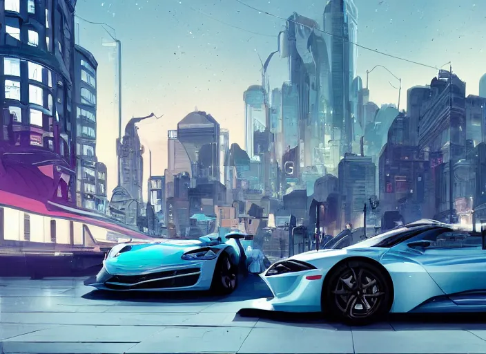 Prompt: a sport car in a city. sharp focus, cinematic pose, cinematic lighting, unreal engine render. art by josan gonzales and moebius and deathburger.