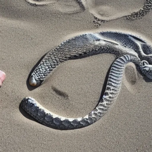 Prompt: the word'python'engraved on a beach sand