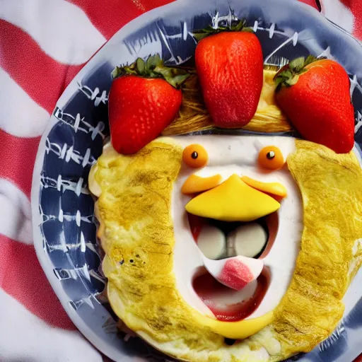 Image similar to Donald Trump anthropomorphic omelette, food photography