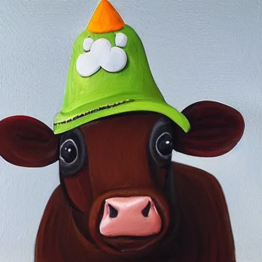 Prompt: A cow with a hat