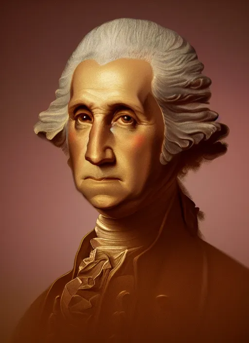 Image similar to glowwave portrait of george washington, au naturel, hyper detailed, digital art, trending in artstation, cinematic lighting, studio quality, smooth render, unreal engine 5 rendered, octane rendered, art style by klimt and nixeu and ian sprigger and wlop and krenz cushart.