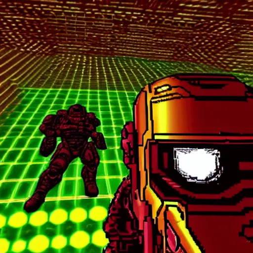 Prompt: Selfie Photo of Doomguy in a 1993 Doom level