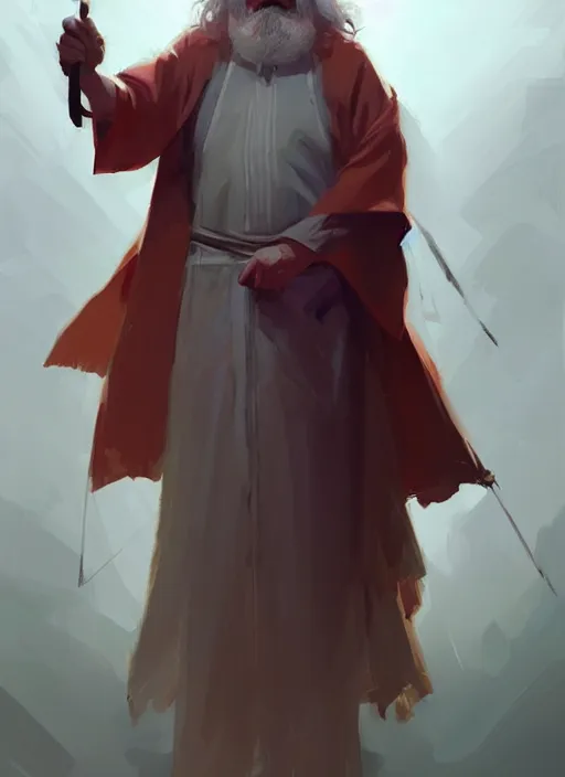 Image similar to old man with short beard, long hair! robes! modern, colourful!! highly detailed, digital painting, artstation, concept art, sharp focus, illustration, by greg rutkowski