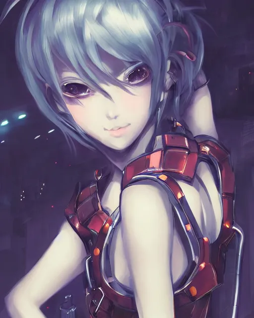 Image similar to portrait of anime girl in mechanic armor in night tokyo by makoto sinkai, perfect face, fine details