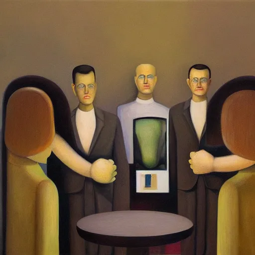 Image similar to clones, grant wood, pj crook, edward hopper, oil on canvas