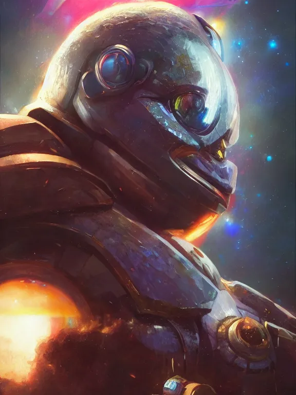 Prompt: a beautiful hyper realistic detailed portrait showing kirby as a space warlord, dramatic lighting, dynamic lighting, cinematic lighting, by nintendo and darek zabrocki, retrowaves, featured on artstation