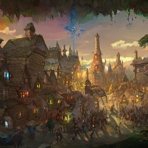 large fantasy town filled with people, game concept | Stable Diffusion |  OpenArt