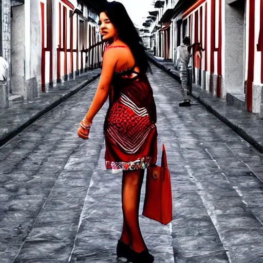 Prompt: mexico city streets, beautiful woman dark hair, digital art