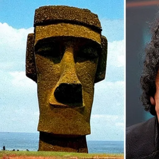 Image similar to easter island head that looks like frank zappa