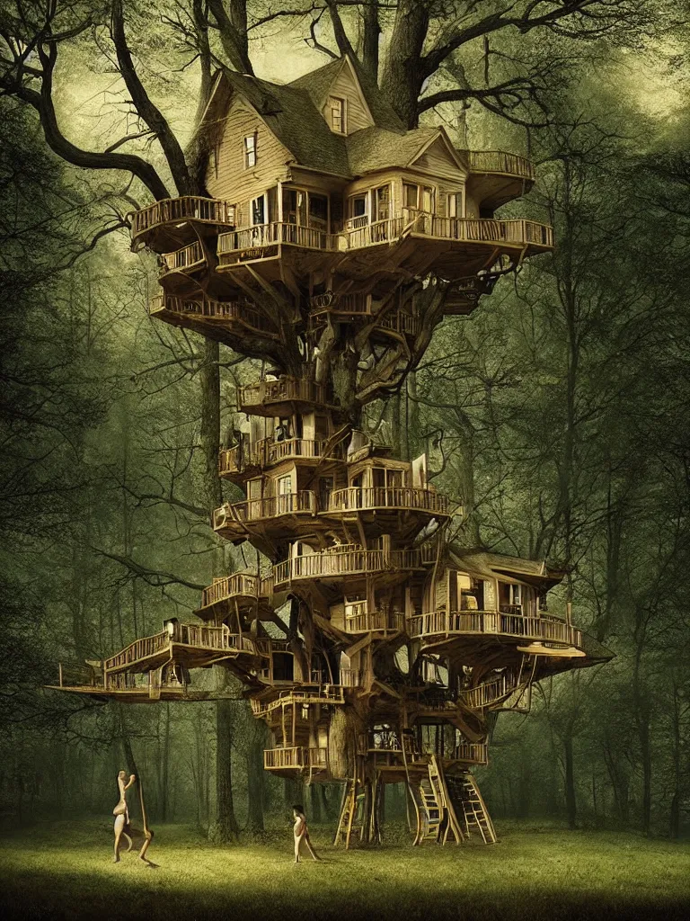 Prompt: a strange treehouse by gregory crewdson