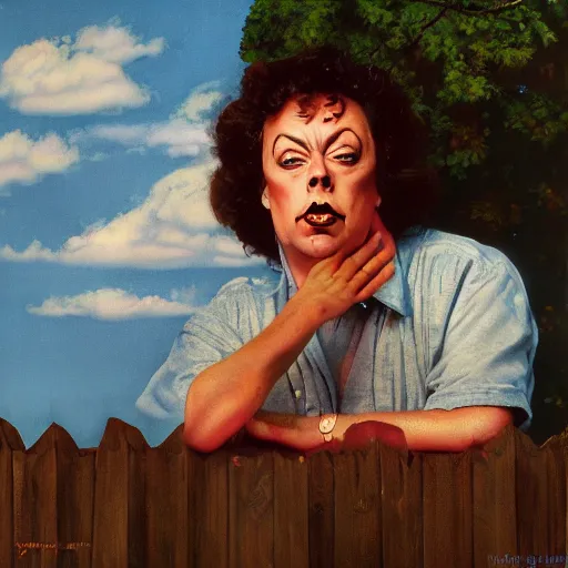 Image similar to painting of Tim Curry in the style of Norman Rockwell , 8k high definition high quality