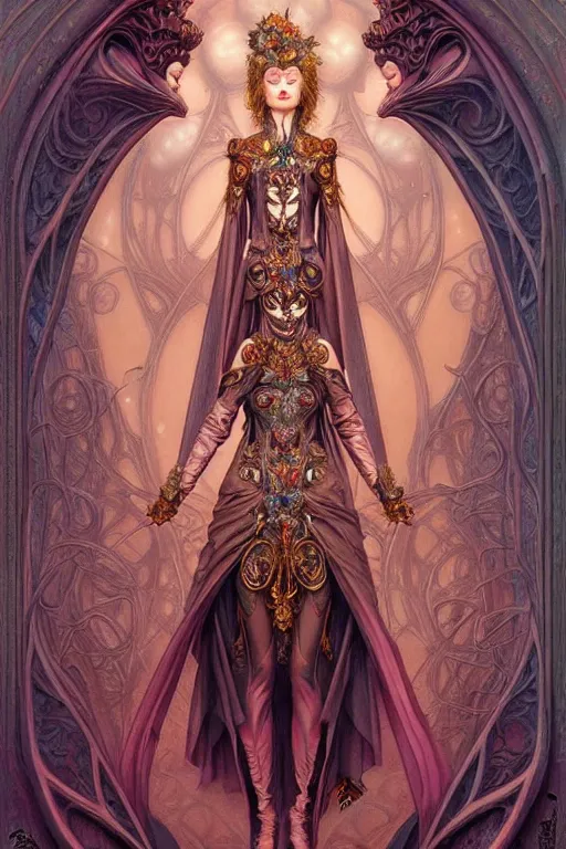 Image similar to symmetrical painting, a fullbody portrait of an beautiful female immortal in amazing dress, pretty, perfect face, elegant, ornate, luxury, elite, matte painting, by artgrem, by james jean, by brian froud, by wayne barlowe