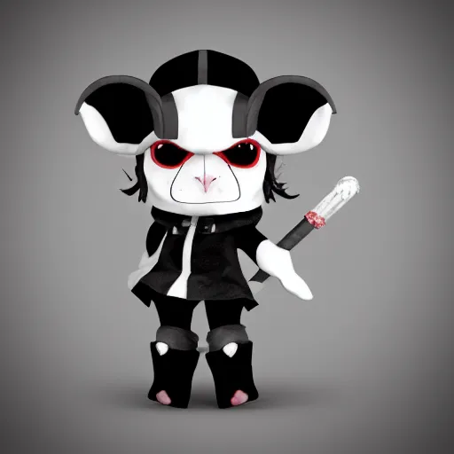 Image similar to cute fumo chibi plush imp knight, black and white with hearts, soft shadow, vray