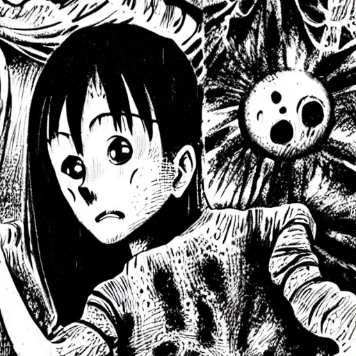 Prompt: manga panel, junji ito, body horror, terrifying, nightmare fuel,