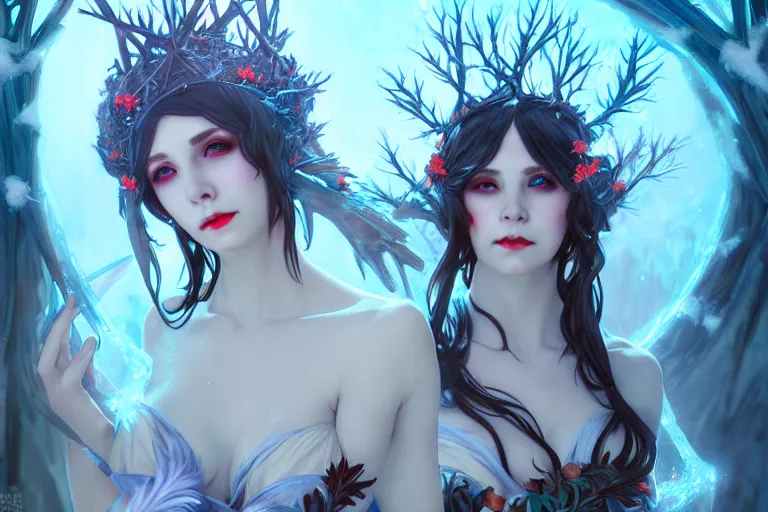Image similar to beautiful ancient frost witch cosplay, pool party, highly detailed, digital painting, artstation, sharp focus, illustration, art by tan zi and ayanamikodon and alphonse mucha and wlop