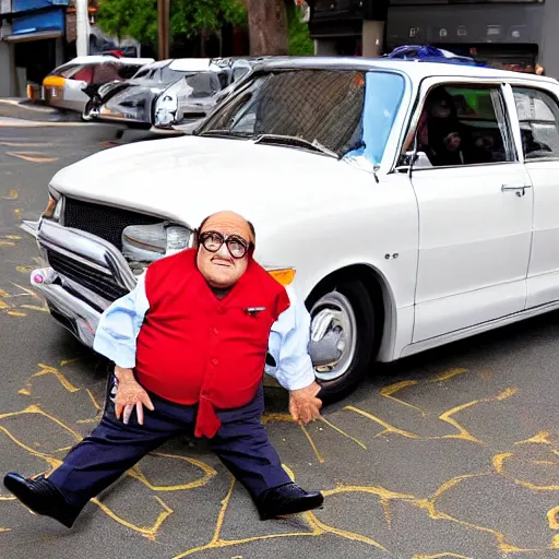 Image similar to danny devito in the style of a car