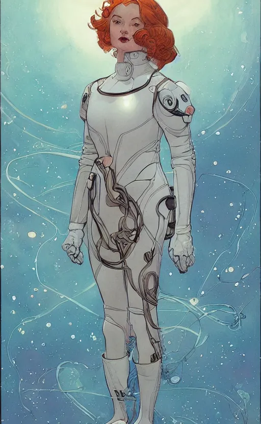 Image similar to a beautiful woman in a future space suit artwork by james jean, Phil noto and rebecca guay