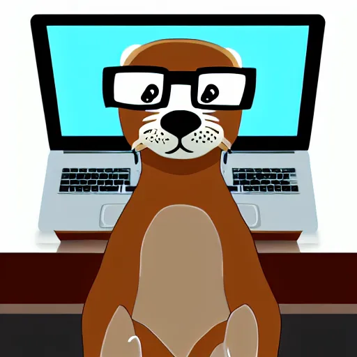 Prompt: 3/4 view of an anthropomorphic otter with glasses programming on a PC, realistic, detailed digital art, 4k