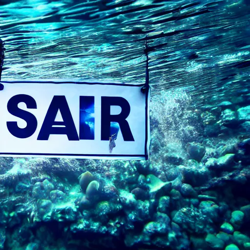 Prompt: underwater photo of Scottish seas with a sign with for sale written on it, 4k