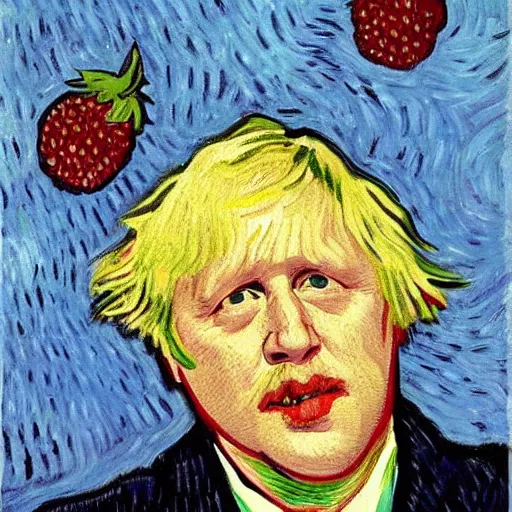 Image similar to Boris Johnson lying in raspberries by Vincent van Gogh