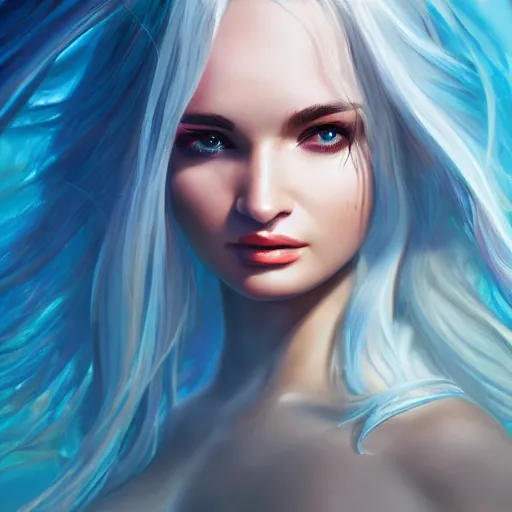 Image similar to A mesmerizing ethereal oceanic portrait of Kim Petras, splash art, natural light, sunlit, hyperdetailed, artstation, cgsociety, deviantart 8k