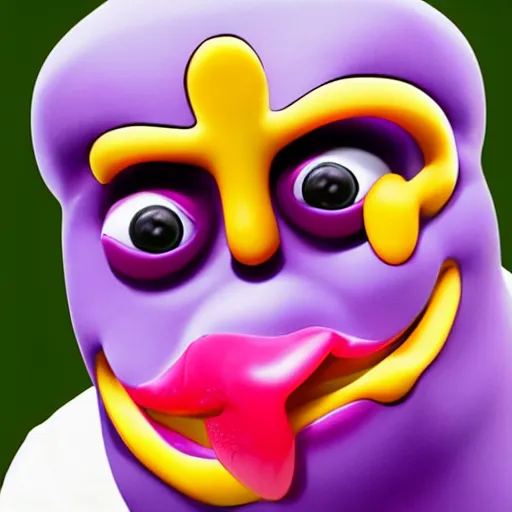 Image similar to grimace from macdonalds with translucent skin and you can see the organs inside