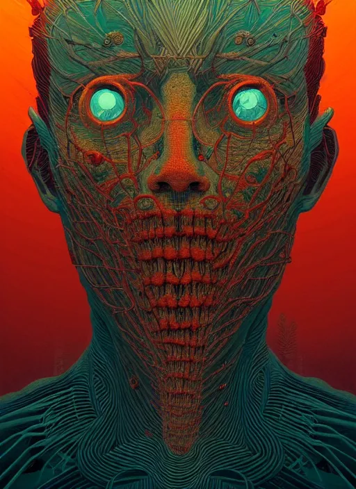 Prompt: symmetry!! stunning portrait of a demon!! by victo ngai, moody colors, dynamic lighting, horror!! body horror digital art, winning award masterpiece, fantastically beautiful, illustration, aestheticly inspired by beksinski and dan mumford, trending on artstation, art by greg rutkowski and david cronenberg and h r giger, 8 k