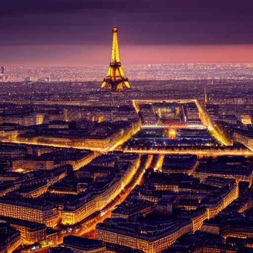 Image similar to award winning photo of paris at night, realistic photo