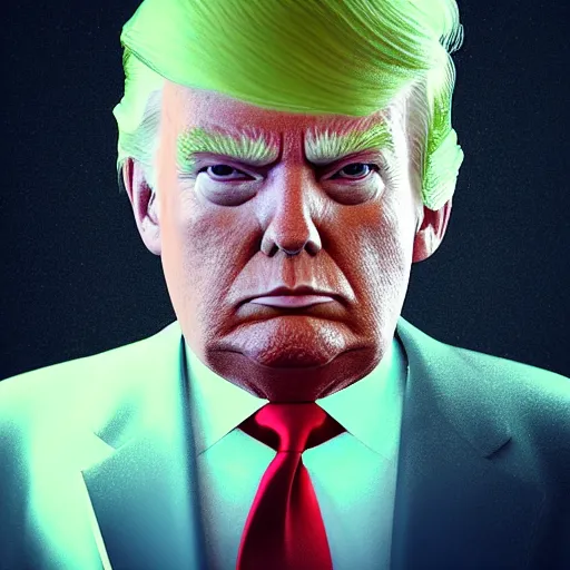 Image similar to donald trump as violin player full body detailed, ethereal, cyborg biomechanics, covered in blood diamonds and other gems glowing, highly detailed face, evil posed, evil expression, intricate, extremy detailed, beeple, cgsociety, 3 d unreal engine octane render. cinematic lighting, highly detailed 4 k art