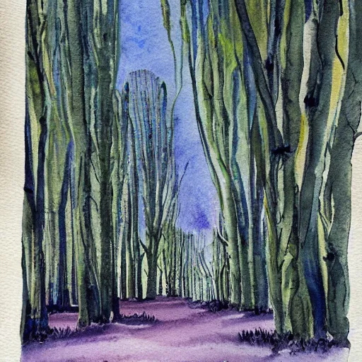 Prompt: spooky willow tree grove, watercolor