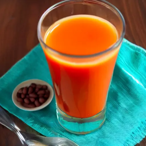 Prompt: a glass of juice with beans