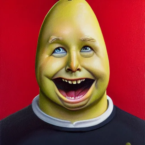 Image similar to the anthropomorphic potato elon musk by john byrne, photorealistic oil on canvas