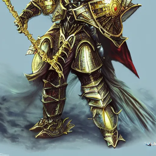 Image similar to golden dragon born fighter wearing plate armor, matte painting, painted by yoshitaka amano