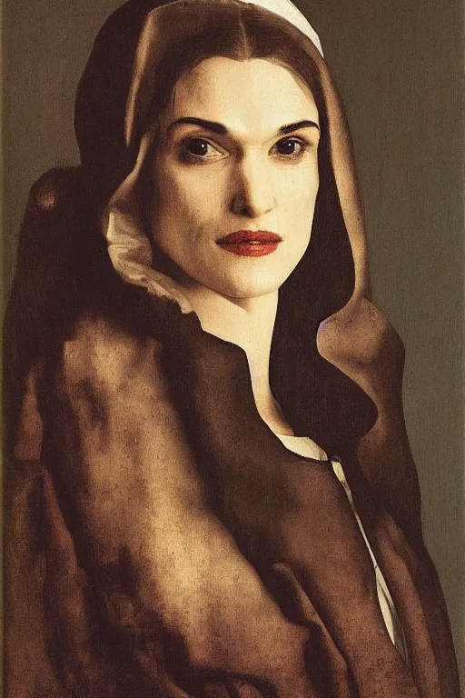 Image similar to portrait en buste of rachel weisz by johannes vermeer