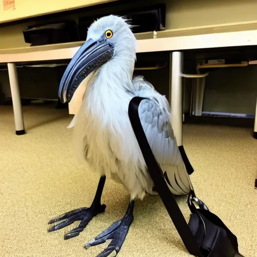 Prompt: bring your shoebill bird to work day.