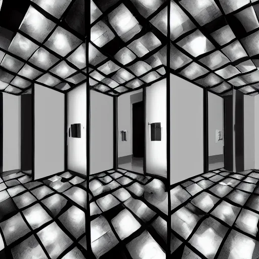 Prompt: a spooky room with infinite mirrors