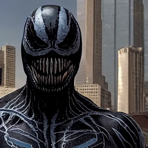 Prompt: Hancock (2008) as Venom (2018), film still, film grain, hd