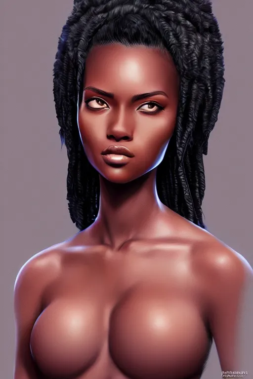 Image similar to A beautiful black female, highly detailed, digital painting, artstation