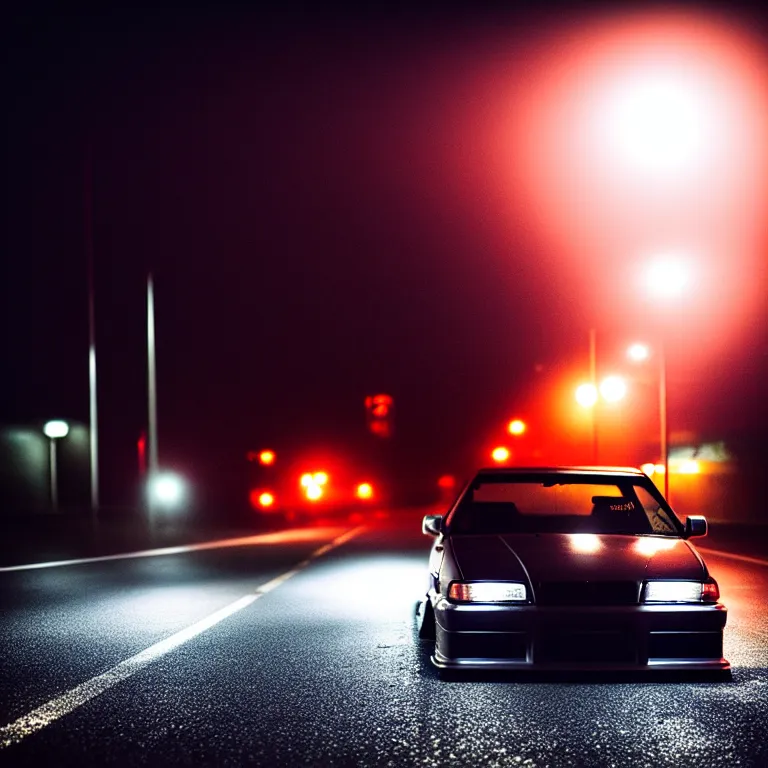 Prompt: close-up-photo JZX90 twin turbo drift middle of empty street, misty kanagawa prefecture, night, cinematic color, photorealistic, highly detailed,