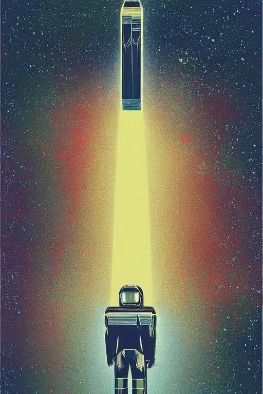 Image similar to poster art, movie poster, retrofuturism, sci - fi, textured, paper texture, 2 0 0 1 : a space odyssey by edward valigursky