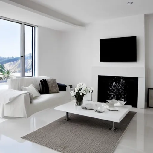 Prompt: modern spiral - staricase in a white, zen, clean, minimalist livingroom