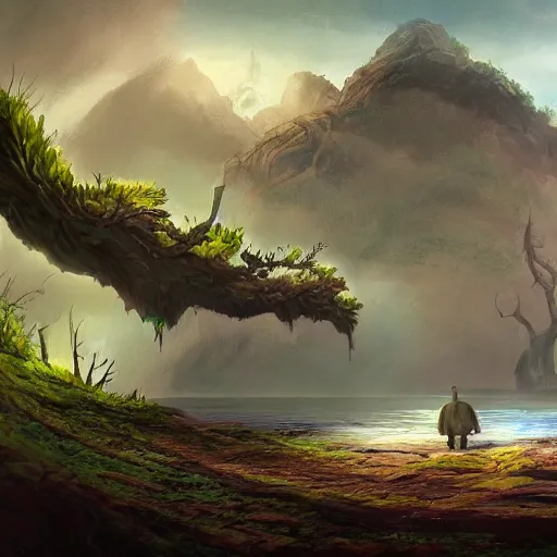 Image similar to a mysterious island, painting, in the style of magic the gathering, fantastical, concept art