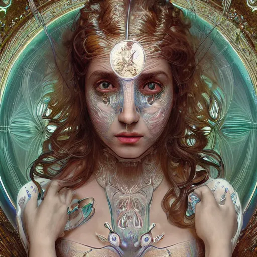 Image similar to a photograpic portrait of a anthropomorphic Macropinna microstoma wearing white clothes, iridescent colors, fantasy, intricate, elegant, highly detailed, digital painting, artstation, concept art, smooth, sharp focus, illustration, art by artgerm and H R Giger and alphonse mucha